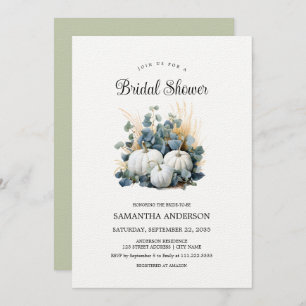 White pumpkins. Fall in love. Autumn Bridal Shower Invitation