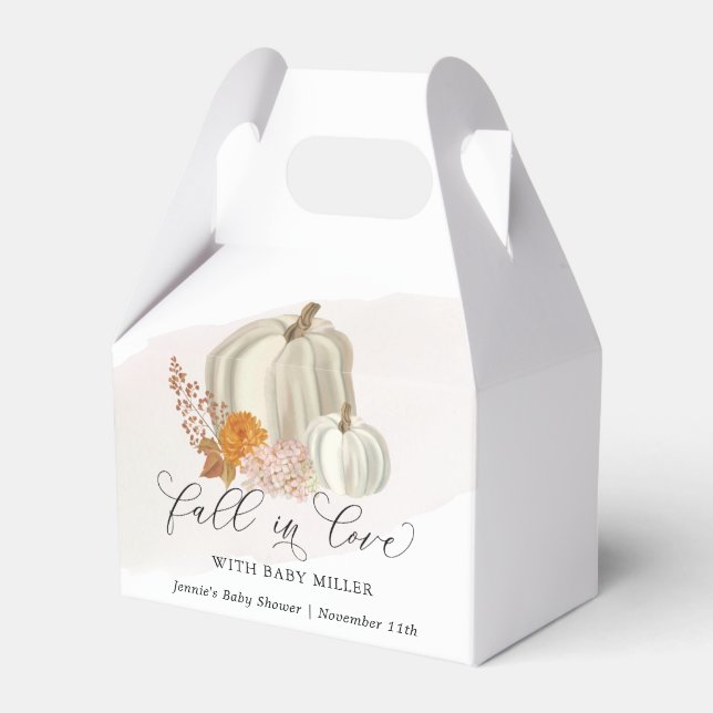 White Pumpkins Fall in Love Baby Shower Customised Favour Box (Front Side)