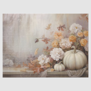 White Pumpkins Florals with Vintage Text Decoupage Tissue Paper