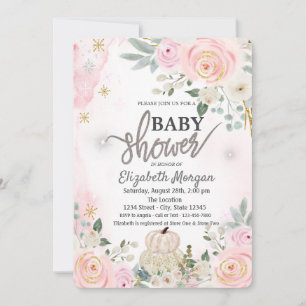 White Pumpkins,Flowers Baby Showe Invitation