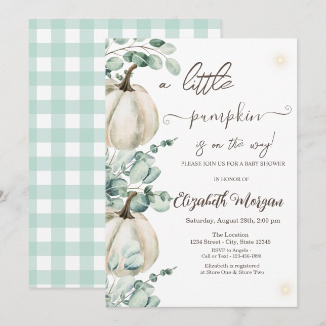 White Pumpkins Greenery Baby Shower   Invitation (Front/Back)