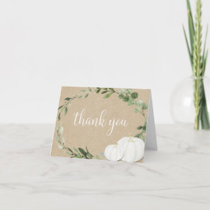 White pumpkins greenery rustic fall thank you card