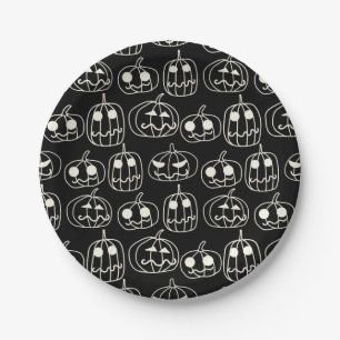 White Pumpkins Halloween Pattern Paper Plate