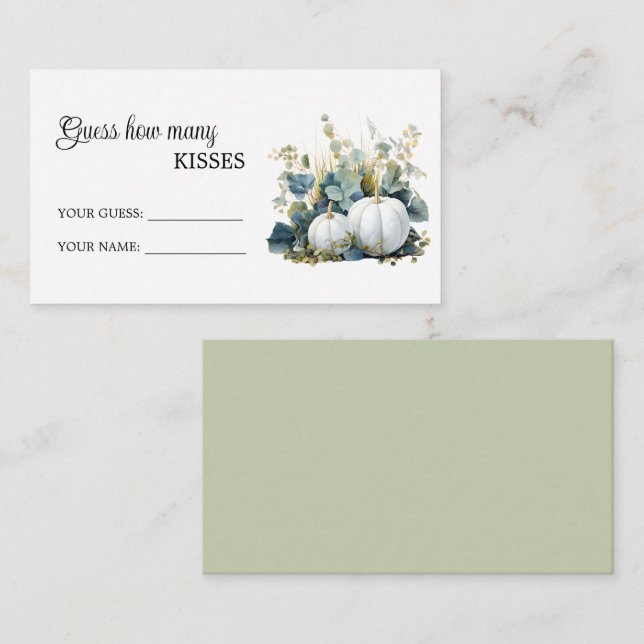 White pumpkins How Many Kisses Bridal Shower Game  Enclosure Card (Front/Back)