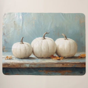 White Pumpkins on Vintage Blue Table Sherpa Blanket