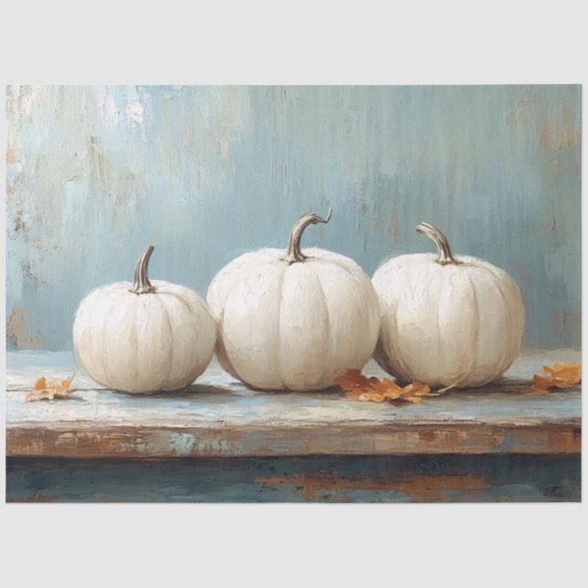 White Pumpkins on Vintage Blue Table Tissue Paper (Front)