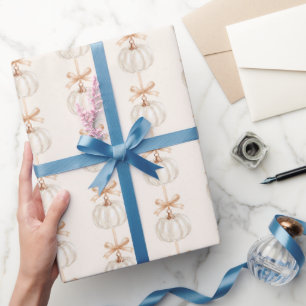 White Pumpkins Peach Bows Glass Slippers Wrapping Paper