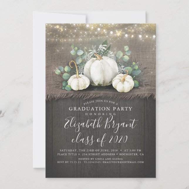 White Pumpkins Rustic Country Fall Graduation Invitation (Front)