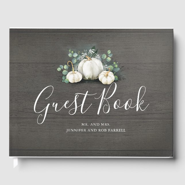 White Pumpkins Rustic Country Fall Wedding Guest Book (Front)
