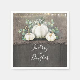 White Pumpkins Rustic Country Fall Wedding Napkin
