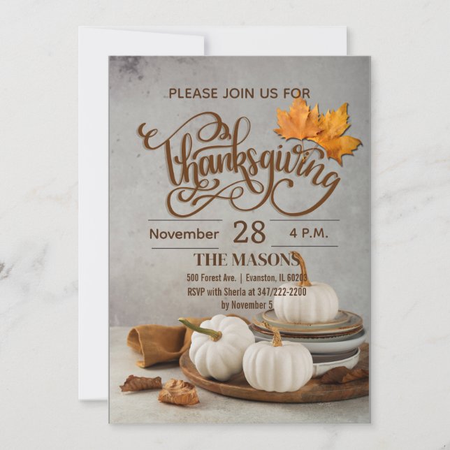 white pumpkins thanksgiving invitation (Front)