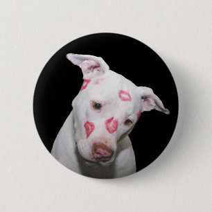 White Puppy Dog Love, Sealed with Lipstick Kisses 6 Cm Round Badge