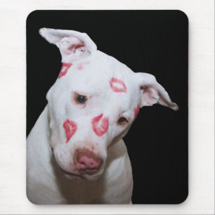 White Puppy Dog Love, Sealed with Lipstick Kisses Mouse Mat