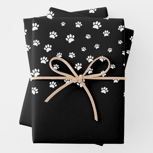 White Puppy Paw Print Pattern Custom Wrapping Paper Sheet (In situ)
