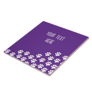 White Puppy Paw Prints With Custom Text Purple Tile