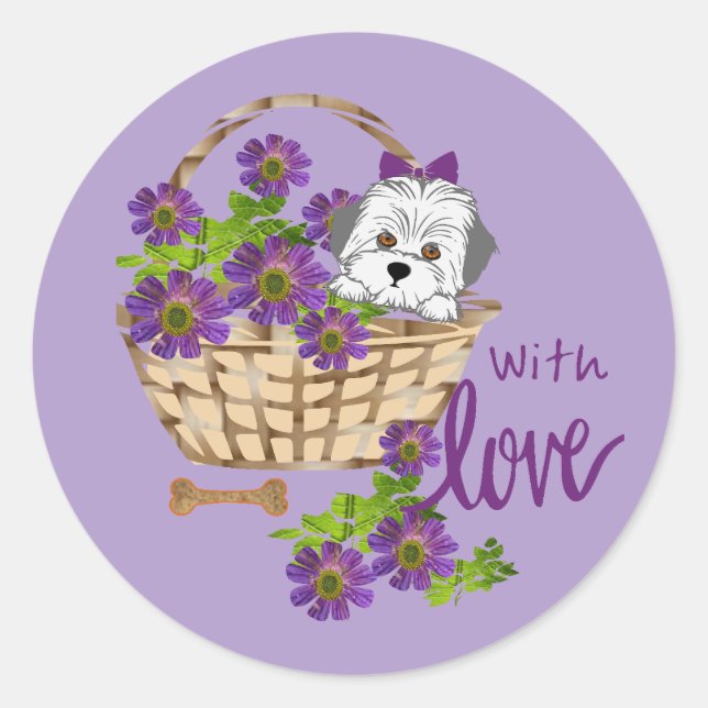 White Puppy with love Classic Round Sticker (Front)