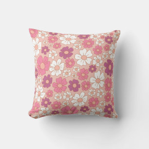 White, purple and blush floral pattern cushion