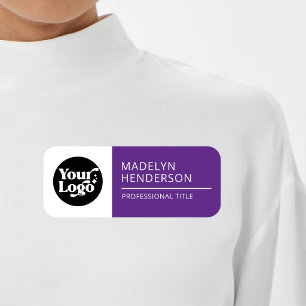 White Purple Business Logo Employee Magnetic Name Tag