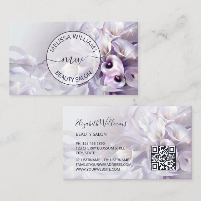 White Purple Calla Flower Logo Business Card (Front/Back)