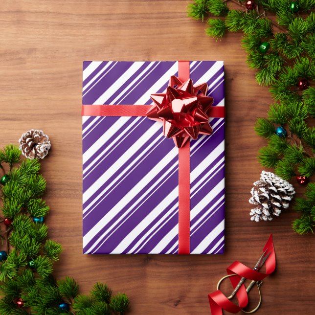 White Purple Candy Cane Stripe Holiday Wrapping Paper (Holiday Gift)