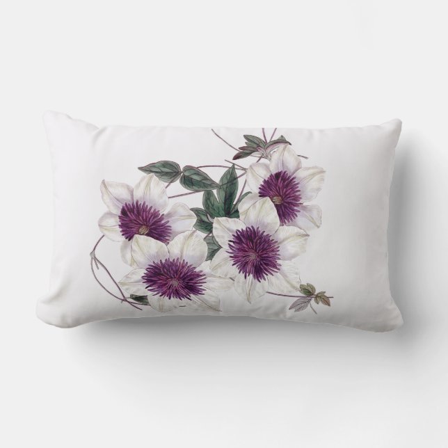 White Purple Centre Clematis Indoor Lumbar Pillow (Front)