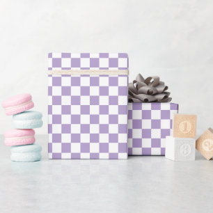 White & Purple Checkerboard Wrapping Paper Roll