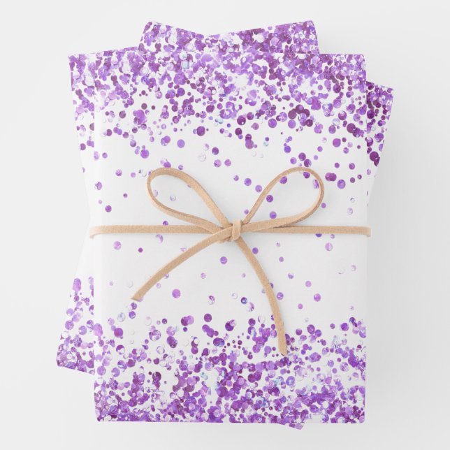 White purple confetti glitter Christmas Xmas Wrapping Paper Sheet (In situ)