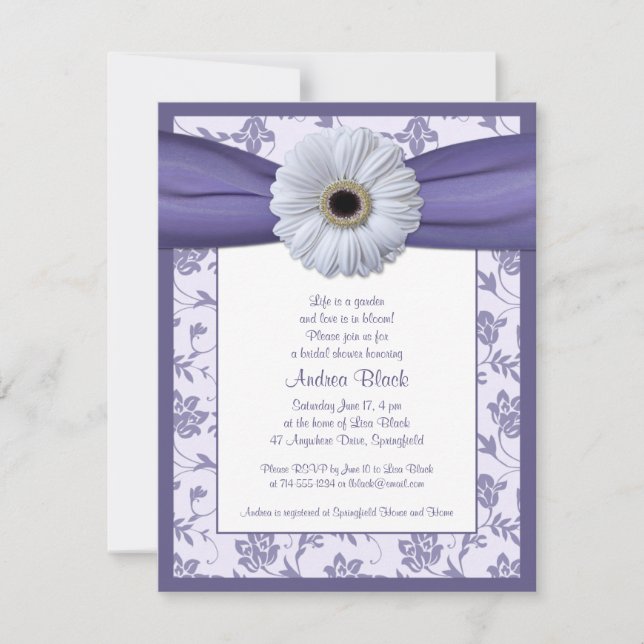 White Purple Daisy Bridal Shower Invitation (Front)