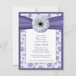 White Purple Daisy Bridal Shower Invitation
