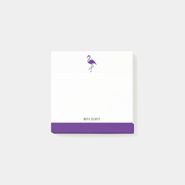 White & Purple Flamingo & Border with Name Post-it Notes (Front)
