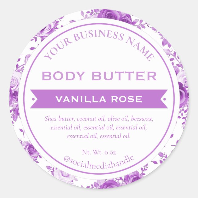 White Purple Floral Country Rose Product Labels (Front)