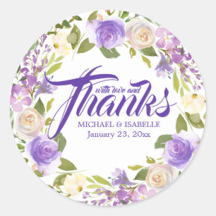 White Purple Floral Wedding Thank You Classic Round Sticker