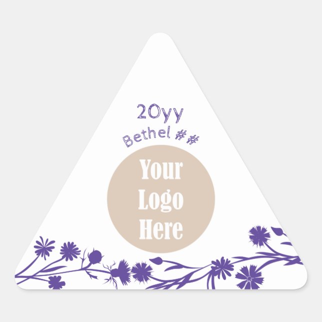 White, Purple Flowers Job's Daughters Party Favour Triangle Sticker (Front)