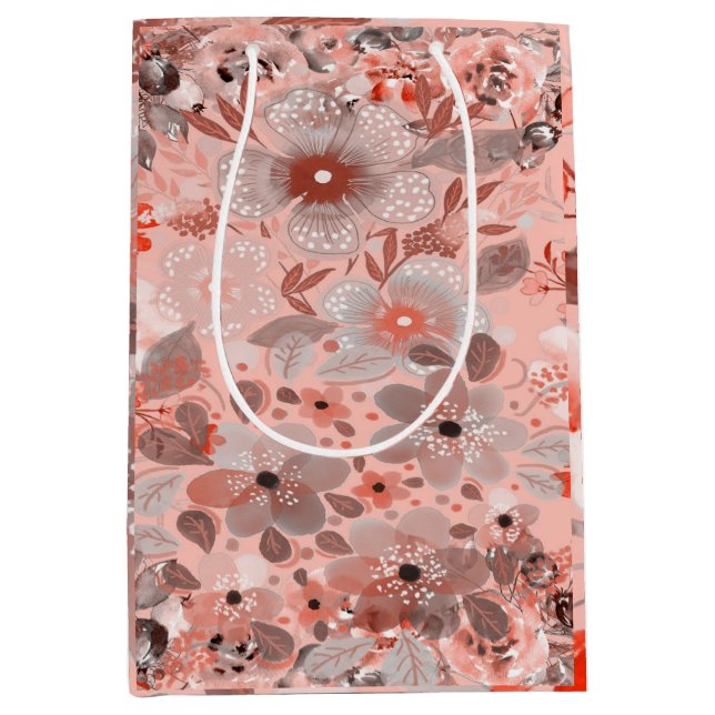 White & Purple flowers On A pink Pattern Medium Gift Bag (Front)