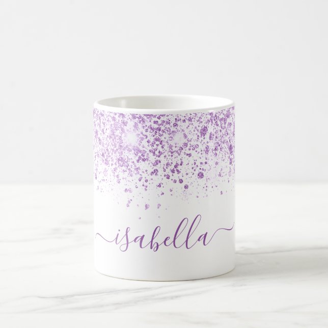 White purple glitter name script coffee mug (Center)