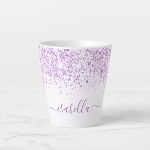 White purple glitter name script latte mug