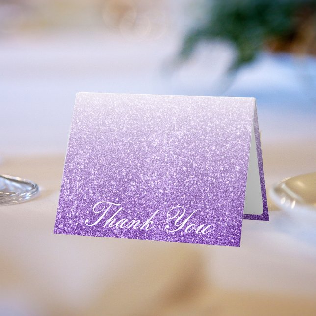 White & Purple Glitter Ombre Photo Wedding Thank You Card (White & Purple Glitter Ombre Photo Wedding Thank You Card)