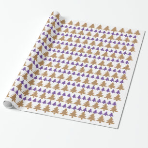 White Purple & Gold-Tan Christmas Tree Gift Wrap