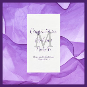 White Purple Graduation Party Name Monogram  Napkin