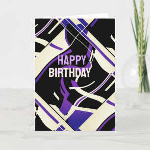 White Purple Lilac Black Slanted Abstract Birthday Card