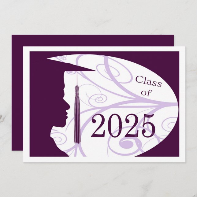 White/Purple Man Silhouette 2025 Graduation Party Invitation (Front/Back)