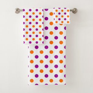 White Purple Orange Polka Dots Pattern Bath Towel Set