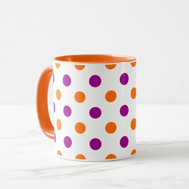 White Purple Orange Polka Dots Pattern Mug (Front Left)
