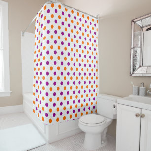 White Purple Orange Polka Dots Pattern Shower Curtain