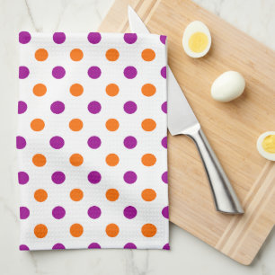 White Purple Orange Polka Dots Pattern Tea Towel