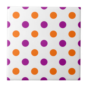 White Purple Orange Polka Dots Pattern Tile