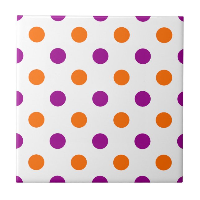 White Purple Orange Polka Dots Pattern Tile (Front)