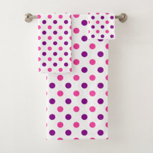 White Purple Pink Polka Dots Pattern Bath Towel Set