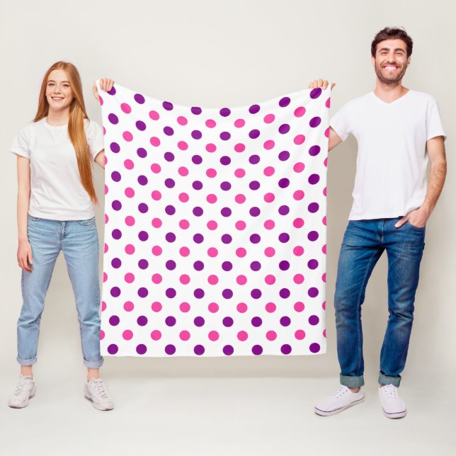 White Purple Pink Polka Dots Pattern  Fleece Blanket (In Situ)