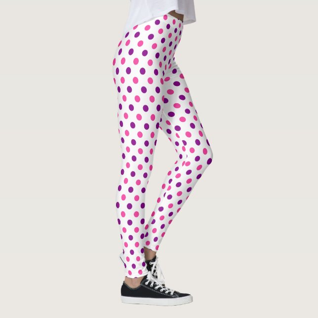 White Purple Pink Polka Dots Pattern  Leggings (Right)